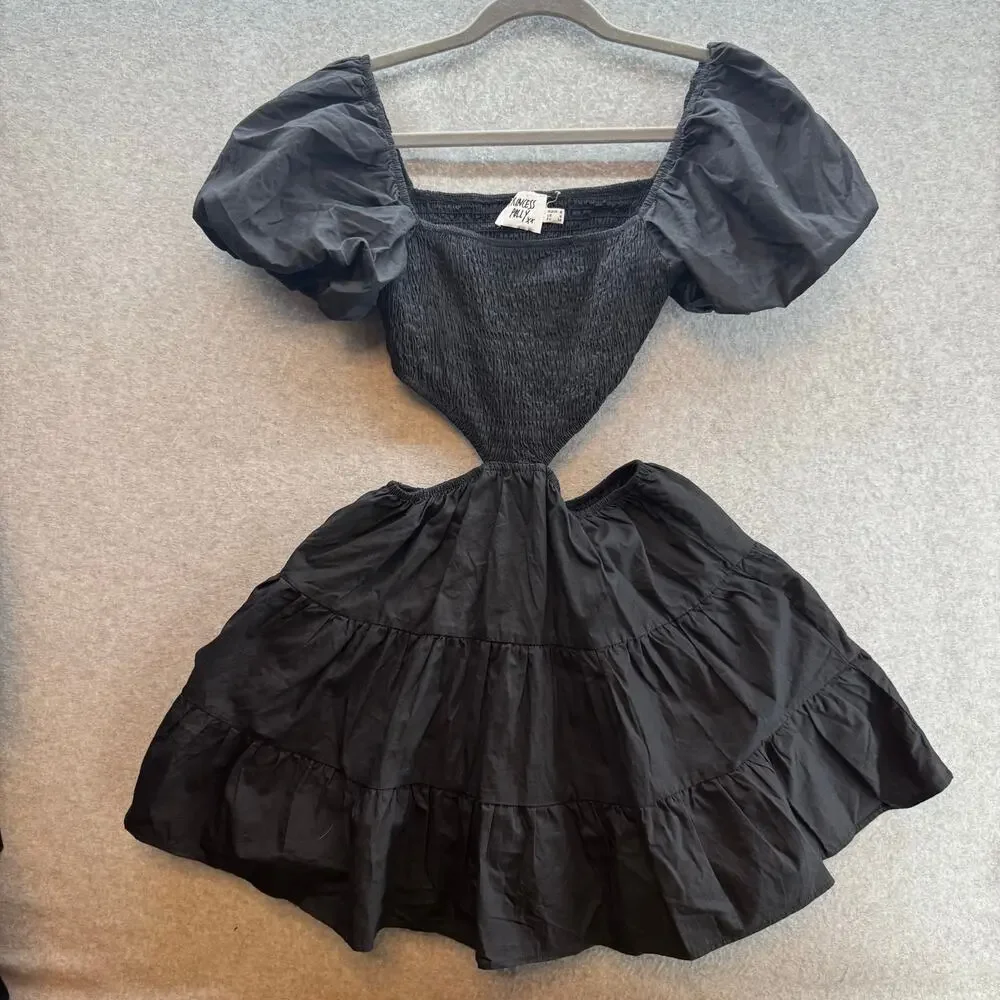 Princess Polly Amber Mini Black Puff Shoulder-Cut Out Dress- Women size 4 - Picture 5 of 8